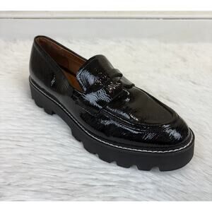 Franco Sarto Faux Patent Black Leather Lug Sole Penny Loafer Size 8.5